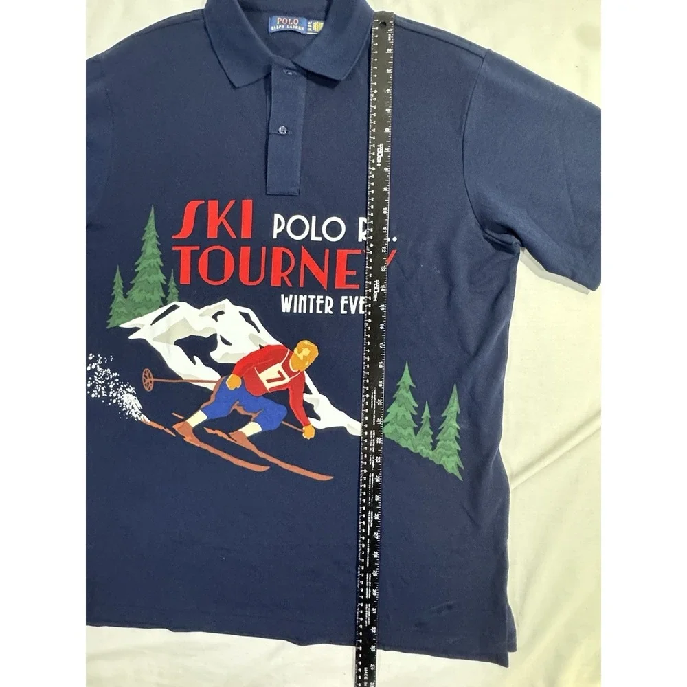 NWOT Polo Ralph Lauren SKI Tourney Print Mesh Knit Collared Polo Shirt Navy XLT